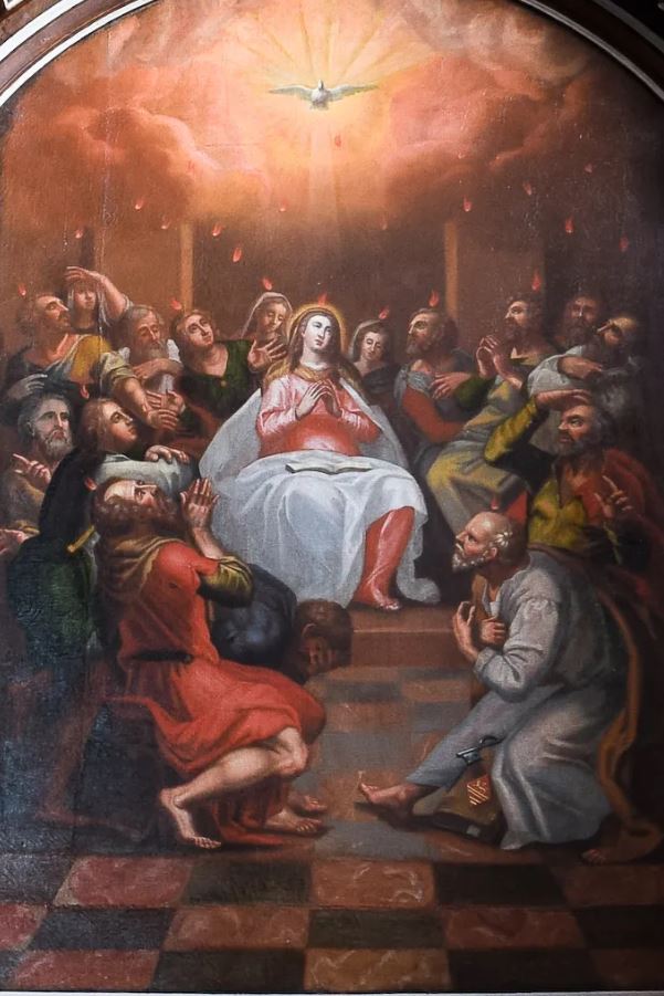 Peinture d’un retable représentant la pentecôte, XVIIIe siècle, dans l’église de Dives-sur-Mer, Calvados