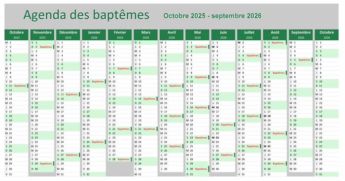 agenda baptemes 2022 - 2023